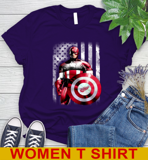 Detroit Red Wings NHL Hockey Captain America Marvel Avengers American Flag Shirt Women's T-Shirt 4