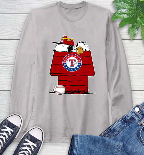 MLB Texas Rangers Snoopy Woodstock The Peanuts Movie Baseball T Shirt Long Sleeve T-Shirt 12