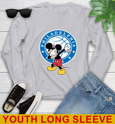 Philadelphia 76ers NBA Basketball Dabbing Mickey Disney Sports Youth Long Sleeve 6