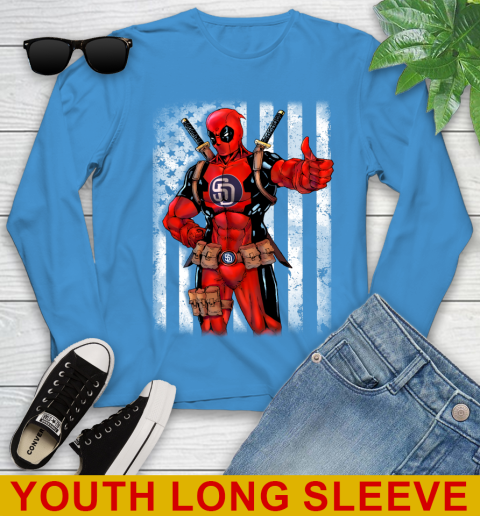 MLB Baseball San Diego Padres Deadpool American Flag Shirt Youth Long Sleeve 8