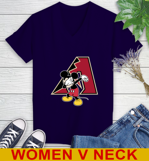 Arizona Diamondbacks MLB Baseball Dabbing Mickey Disney Sports Women's V-Neck T-Shirt 4
