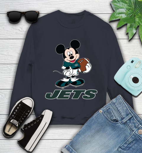 NFL Football New York Jets Cheerful Mickey Mouse Shirt Youth Sweatshirt 3