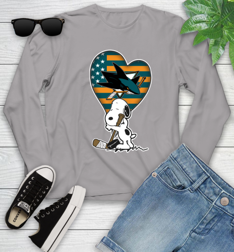 San Jose Sharks NHL Hockey The Peanuts Movie Adorable Snoopy Youth Long Sleeve 5