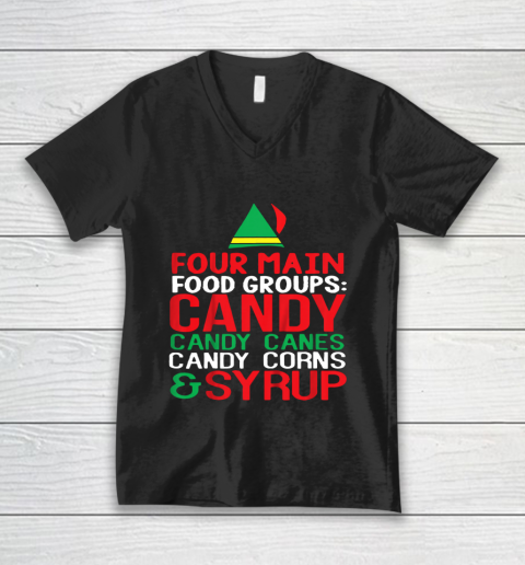4 Main Food Groups Elf Buddy Christmas V-Neck T-Shirt