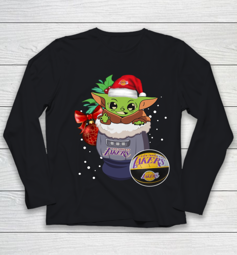 Los Angeles Lakers Christmas Baby Yoda Star Wars Funny Happy NBA Youth Long Sleeve