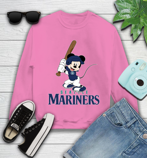 MLB Baseball Seattle Mariners Cheerful Mickey Mouse Shirt Youth Sweatshirt 6