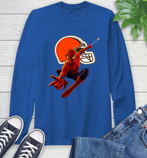 NFL Spider Man Avengers Endgame Football Cleveland Browns Long Sleeve T-Shirt 9
