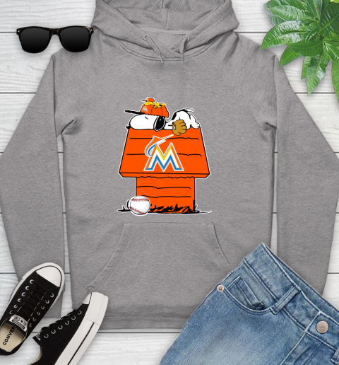 MLB Miami Marlins Snoopy Woodstock The Peanuts Movie Baseball T Shirt Youth Hoodie 6