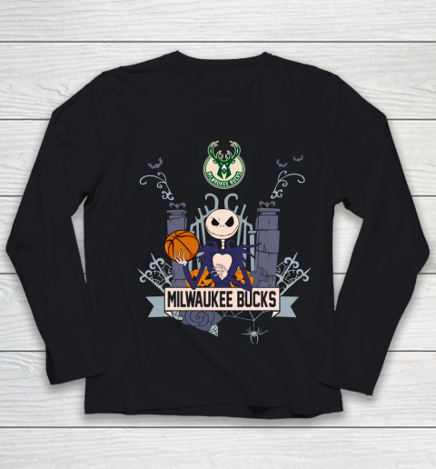 NBA Milwaukee Bucks Basketball Jack Skellington Halloween Youth Long Sleeve