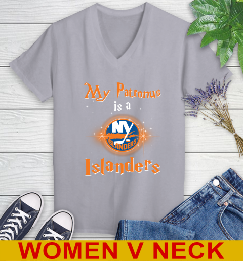 NHL Hockey Harry Potter My Patronus Is A New York Islanders Women's V-Neck T-Shirt 4
