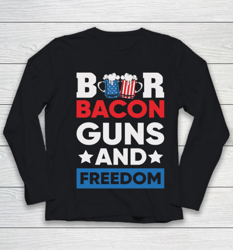 Beer Lover Funny Shirt Beer Bacon and Freedom 4th Youth Long Sleeve