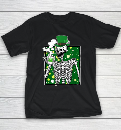 Leprechaun Top Hat Skeleton Drinking Coffee St Patrick's Day Youth T-Shirt