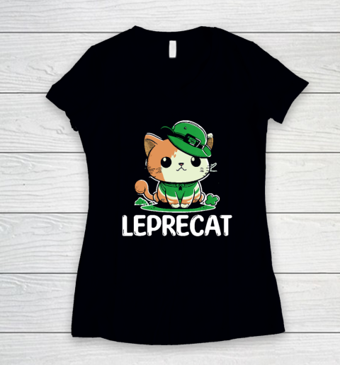 St Patricks Day Parade Leprecat Funny Irish Cat Women's V-Neck T-Shirt