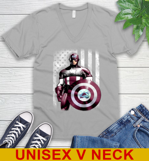 Colorado Avalanche NHL Hockey Captain America Marvel Avengers American Flag Shirt V-Neck T-Shirt 3