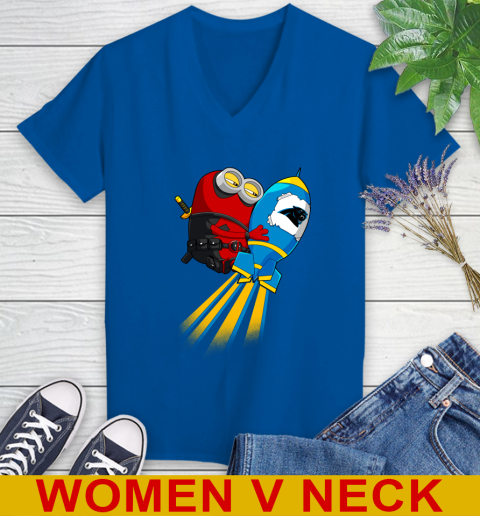 NFL Football Carolina Panthers Deadpool Minion Marvel Shirt Women's V-Neck T-Shirt 9