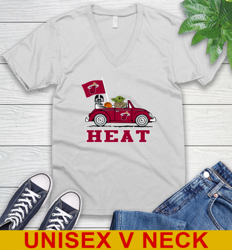NBA Basketball Miami Heat Darth Vader Baby Yoda Driving Star Wars Shirt V-Neck T-Shirt