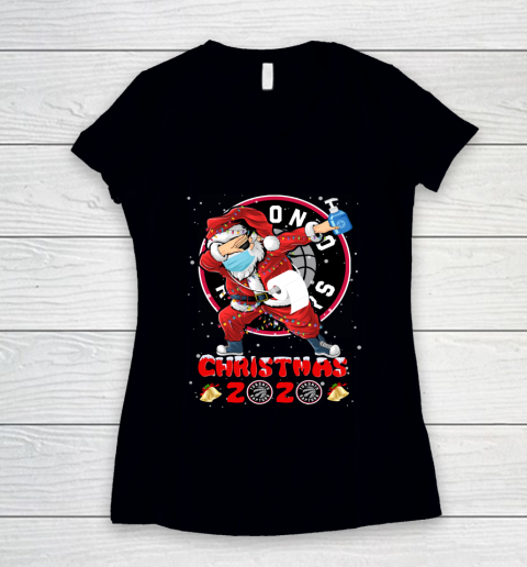 Toronto Raptors Funny Santa Claus Dabbing Christmas 2020 NBA Women's V-Neck T-Shirt