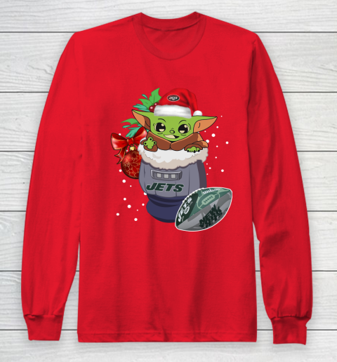 New York Jets Christmas Baby Yoda Star Wars Funny Happy NFL Long Sleeve T-Shirt 10