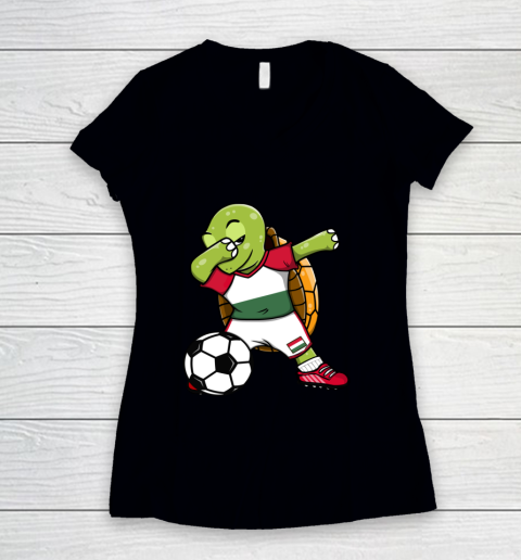 Dabbing Turtle Hungary Soccer Fans Jersey Hungarian Football Women's V-Neck T-Shirt