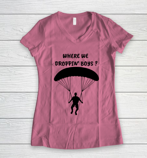 Fortnite Tshirt Where we droppin Boys Women's V-Neck T-Shirt 7
