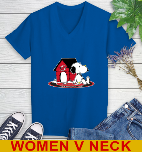 NHL Hockey New Jersey Devils Snoopy The Peanuts Movie Shirt Women's V-Neck T-Shirt 11
