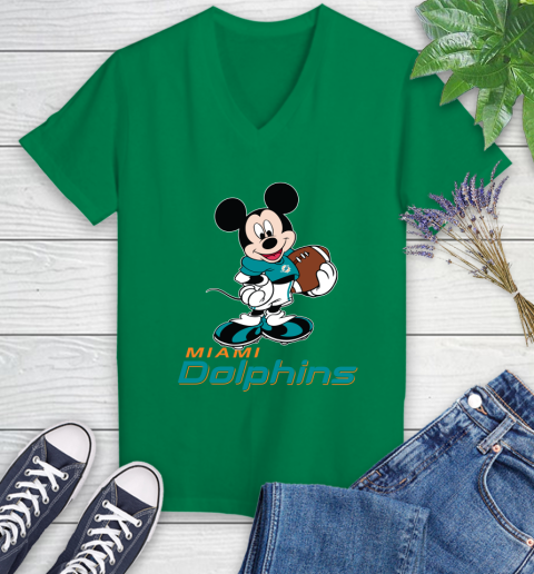 NFL Football Miami Dolphins Cheerful Mickey Mouse Shirt Women's V-Neck T-Shirt 5