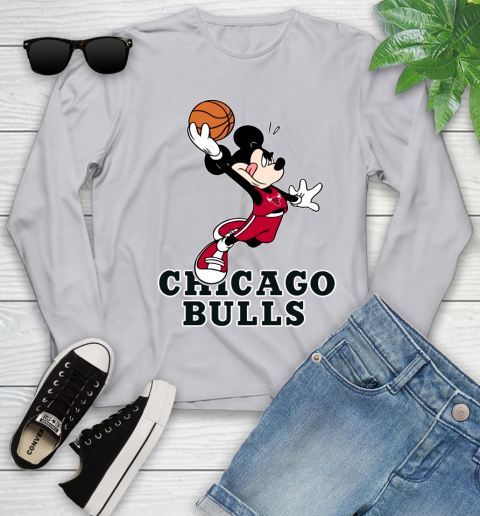 NBA Basketball Chicago Bulls Cheerful Mickey Mouse Shirt Youth Long Sleeve 5