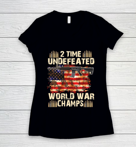 Veteran Shirt 2 Time Undefeated World War Champs 4th of July T Shirt Patriotic T Shirts Independence Day Women's V-Neck T-Shirt