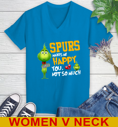 NBA San Antonio Spurs Makes Me Happy You Not So Much Grinch Basketball Sports Women's V-Neck T-Shirt 7