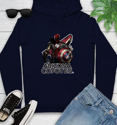 NHL Captain America Thor Spider Man Hawkeye Avengers Endgame Hockey Arizona Coyotes Youth Hoodie 4