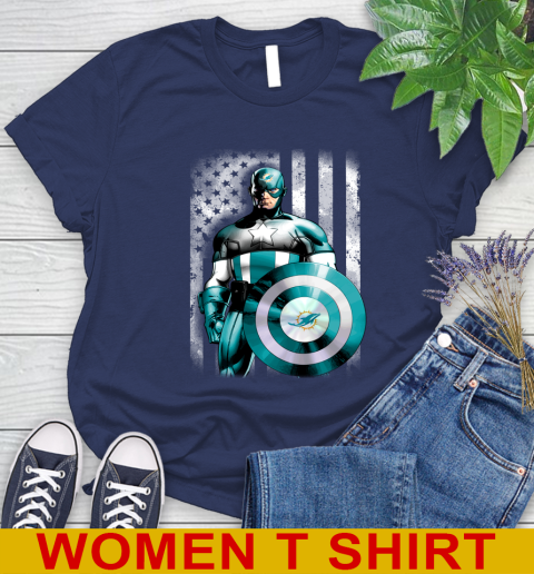 Miami Dolphins NFL Football Captain America Marvel Avengers American Flag Shirt Women's T-Shirt 12
