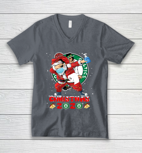 Boston Celtics Funny Santa Claus Dabbing Christmas 2020 NBA V-Neck T-Shirt 4