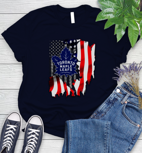 Toronto Maple Leafs NHL Hockey American Flag Women's T-Shirt 2