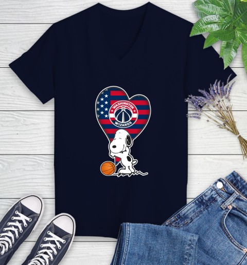Washington Wizards NBA Basketball The Peanuts Movie Adorable Snoopy Women's V-Neck T-Shirt 3