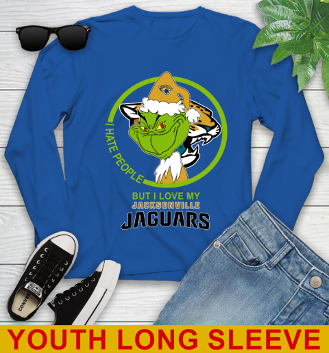 Jacksonville Jaguars NFL Christmas Grinch I Hate People But I Love My Favorite Football Team Youth Long Sleeve 10