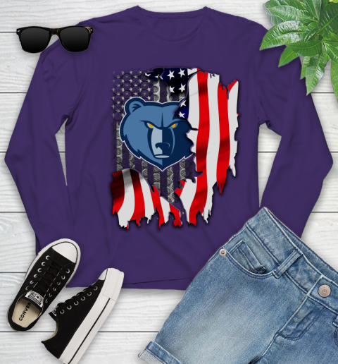 Memphis Grizzlies NBA Basketball American Flag Youth Long Sleeve 4