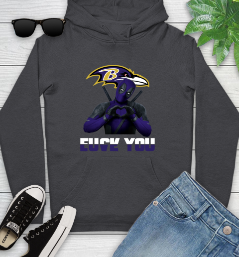 NHL Baltimore Ravens Deadpool Love You Fuck You Football Sports Youth Hoodie 8