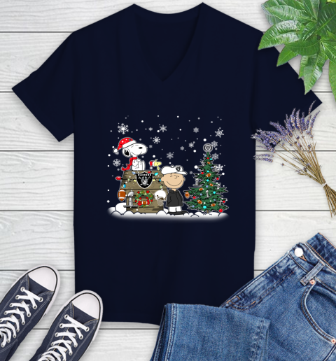 NFL Oakland Raiders Snoopy Charlie Brown Christmas Football Super Bowl Sports Women's V-Neck T-Shirt 2