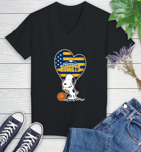 Denver Nuggets NBA Basketball The Peanuts Movie Adorable Snoopy Women's V-Neck T-Shirt 2
