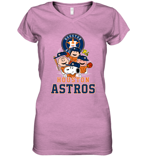 MLB Houston Astros Snoopy Charlie Brown Woodstock The Peanuts Movie  Baseball T Shirt V-Neck T-Shirt