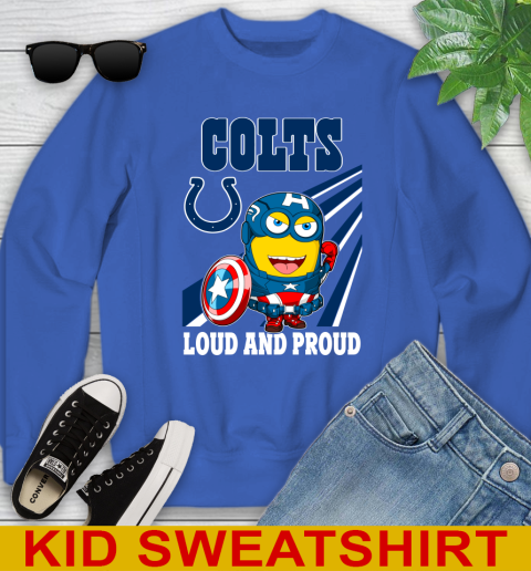 NFL Football Indianapolis Colts Captain America Marvel Avengers Minion Shirt Youth Sweatshirt - Image 7