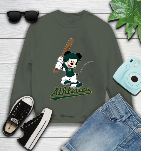 MLB Baseball Oakland Athletics Cheerful Mickey Mouse Shirt Youth Sweatshirt 9