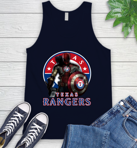 MLB Captain America Thor Spider Man Hawkeye Avengers Endgame Baseball Texas Rangers Tank Top 3