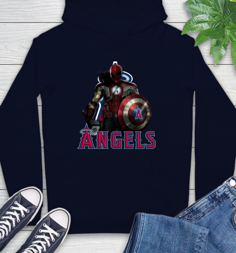MLB Captain America Thor Spider Man Hawkeye Avengers Endgame Baseball Los Angeles Angels Hoodie 4
