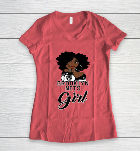 Brooklyn Nets Girl NBA Women's V-Neck T-Shirt 6