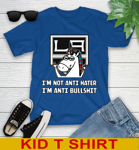Los Angeles Kings NHL Hockey Unicorn I'm Not Anti Hater I'm Anti Bullshit Youth T-Shirt 9