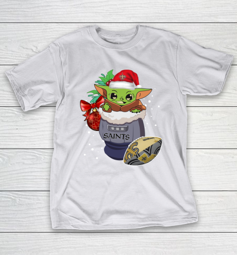 New Orleans Saints Christmas Baby Yoda Star Wars Funny Happy NFL T-Shirt 12
