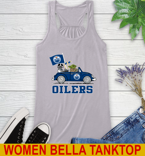 NHL Hockey Edmonton Oilers Darth Vader Baby Yoda Driving Star Wars Shirt Racerback Tank 5
