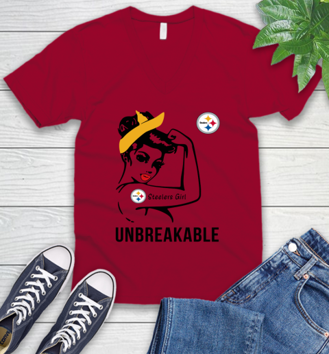 NFL Pittsburgh Steelers Girl Unbreakable Football Sports V-Neck T-Shirt 5