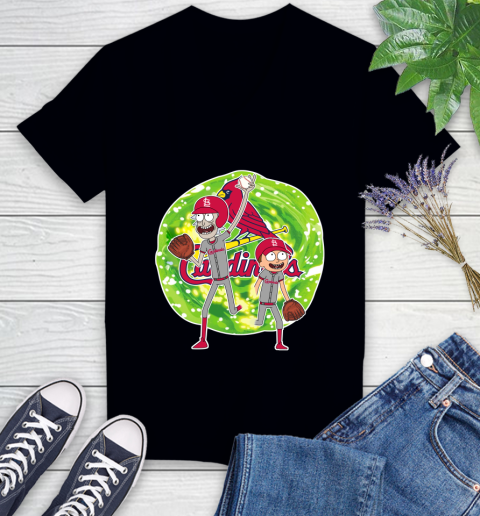 MLB St.Louis Cardinals Rick And Morty Baseball Sports Women's V-Neck T-Shirt 2